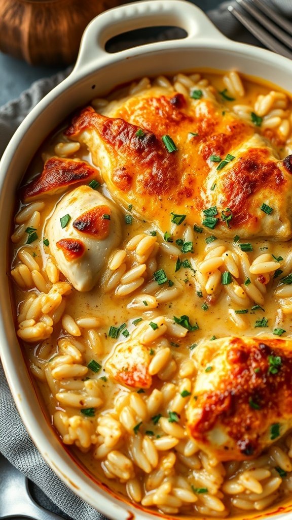 A warm and creamy chicken and rice casserole topped with melted cheese. Cold Weather Dinner Ideas
