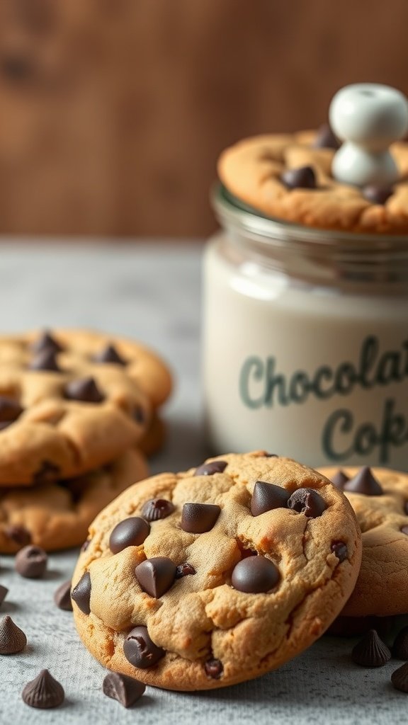 A batch of chocolate chip cookies with chocolate chips and mini marshmallows, perfect for a cozy treat.