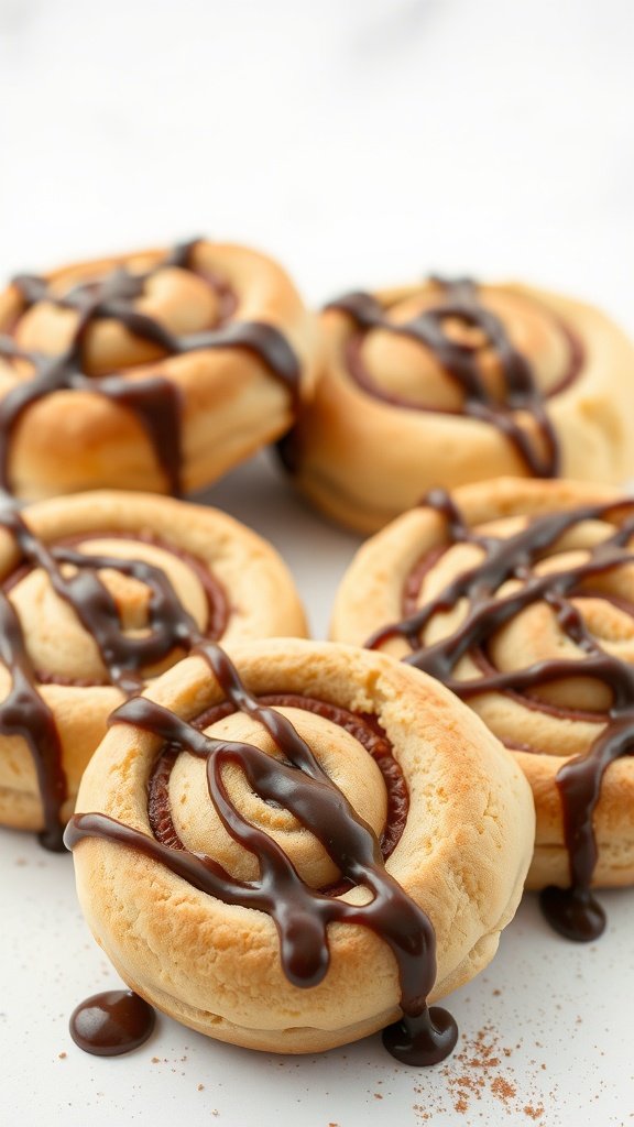 Delicious cinnamon roll hot chocolate cookies drizzled with chocolate.