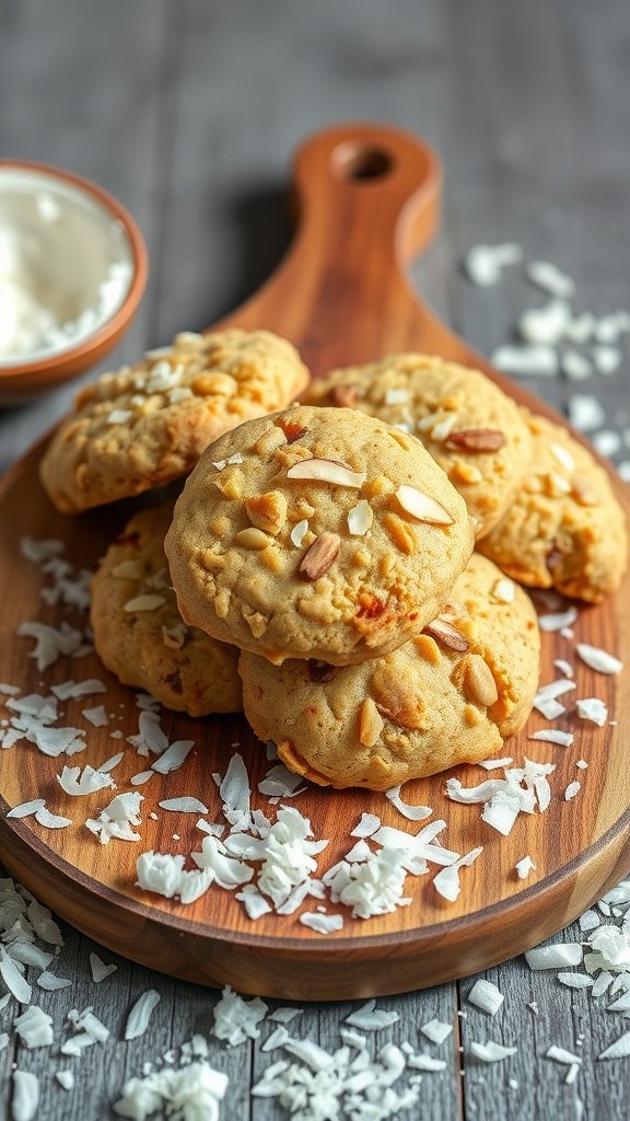 Delicious Coconut Almond Protein Cookies on a wooden board