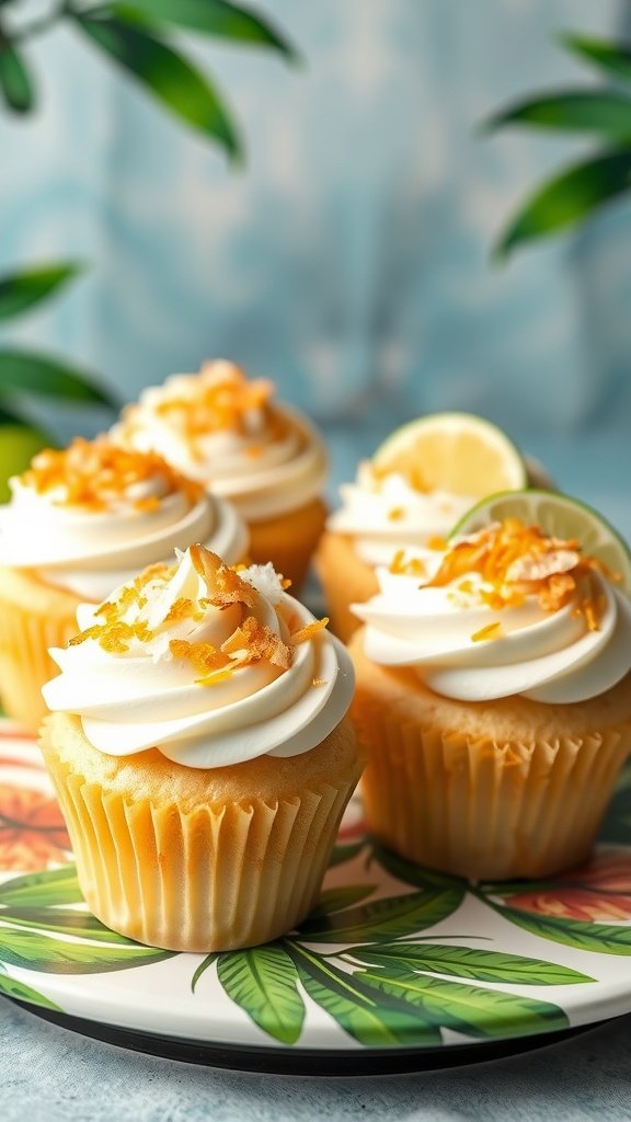 Coconut Lime Dream cupcakes on a tropical-themed plate