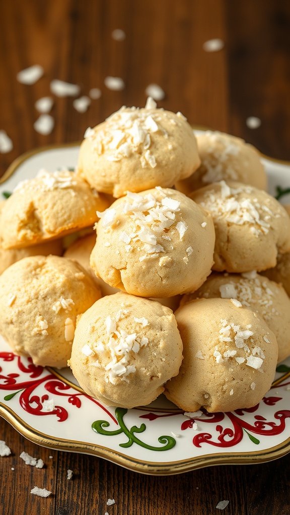Delicious coconut macaroon protein cookies on a decorative plate.