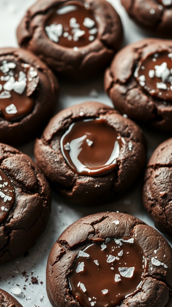 Delicious hot chocolate cookies topped with melted chocolate and sea salt