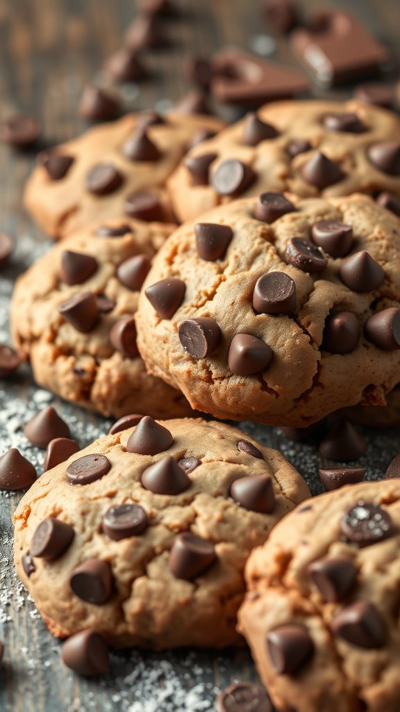 A close-up of gluten-free hot chocolate cookies with chocolate chips