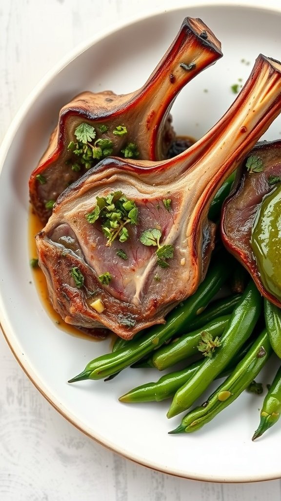 Herbed lamb chops served with green beans