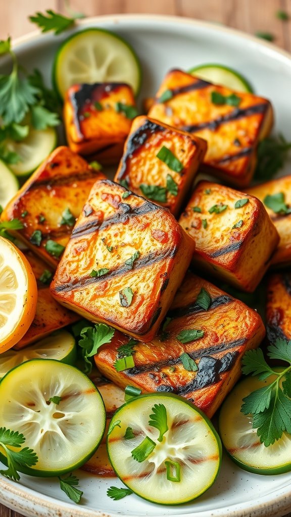 Grilled tofu with lemon and herbs. High Protein Low Carb Meals