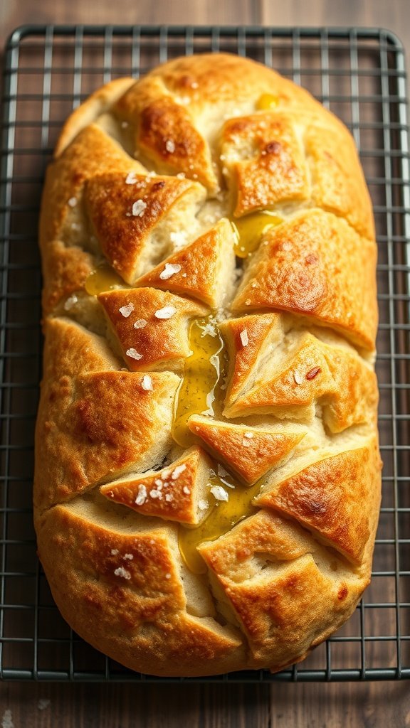 Freshly baked focaccia bread with olive oil and sea salt