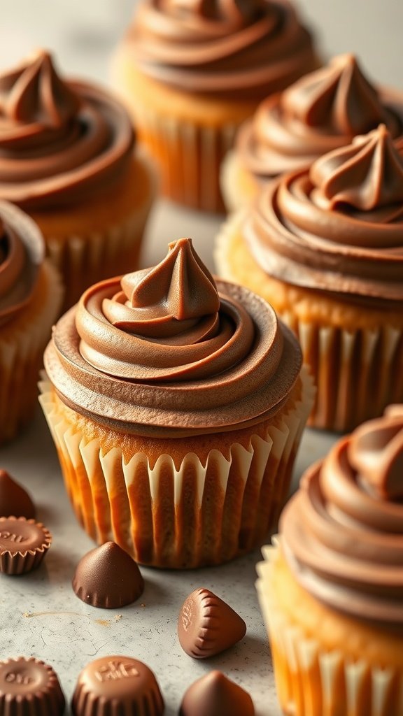 Valentine's Day cupcakes with peanut butter frosting and chocolate