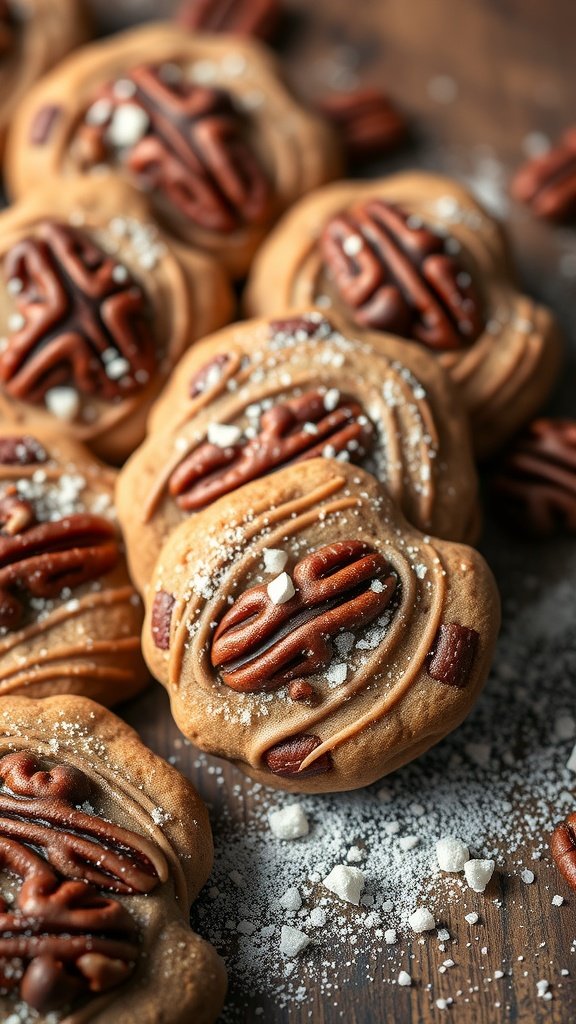 Pecan Pie Hot Chocolate Cookies on a wooden table