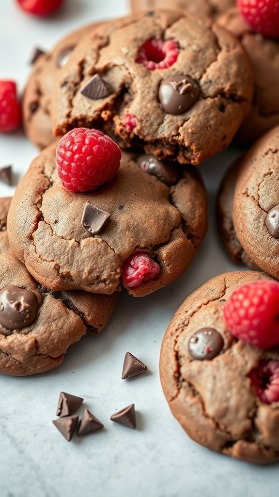 Raspberry Hot Chocolate Cookies with chocolate chips and fresh raspberries