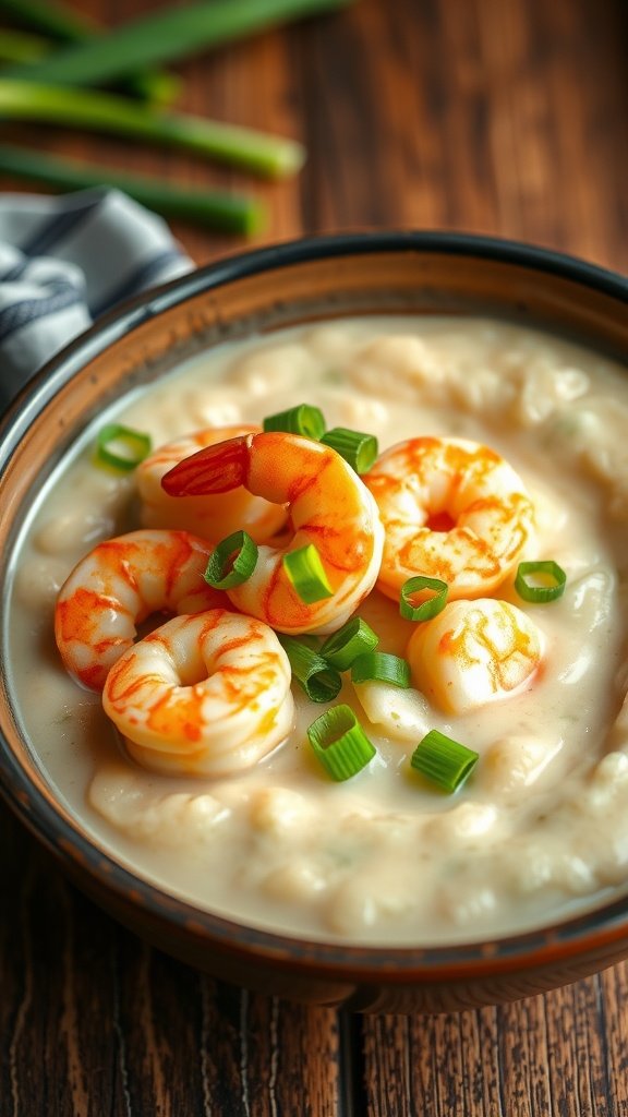A bowl of shrimp and grits topped with green onions