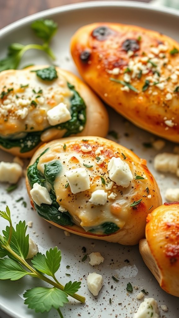 Spinach and Feta Stuffed Chicken on a plate