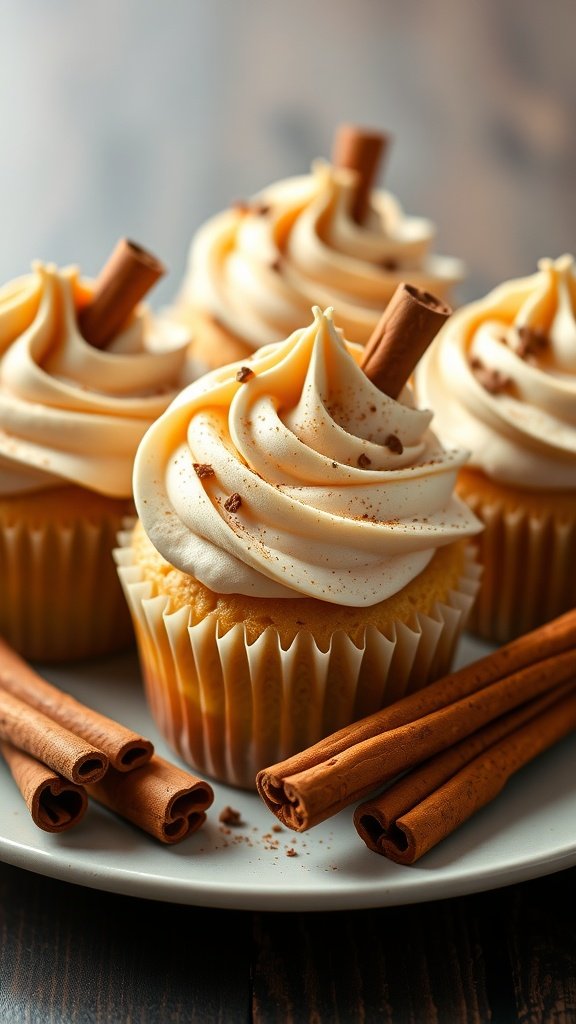 Delicious vanilla chai spice swirl cupcakes topped with creamy frosting and cinnamon sticks. Valentine's Day Cupcake