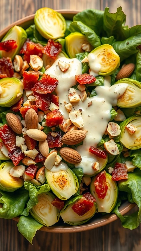 A delicious Brussels sprout salad with bacon and almonds.