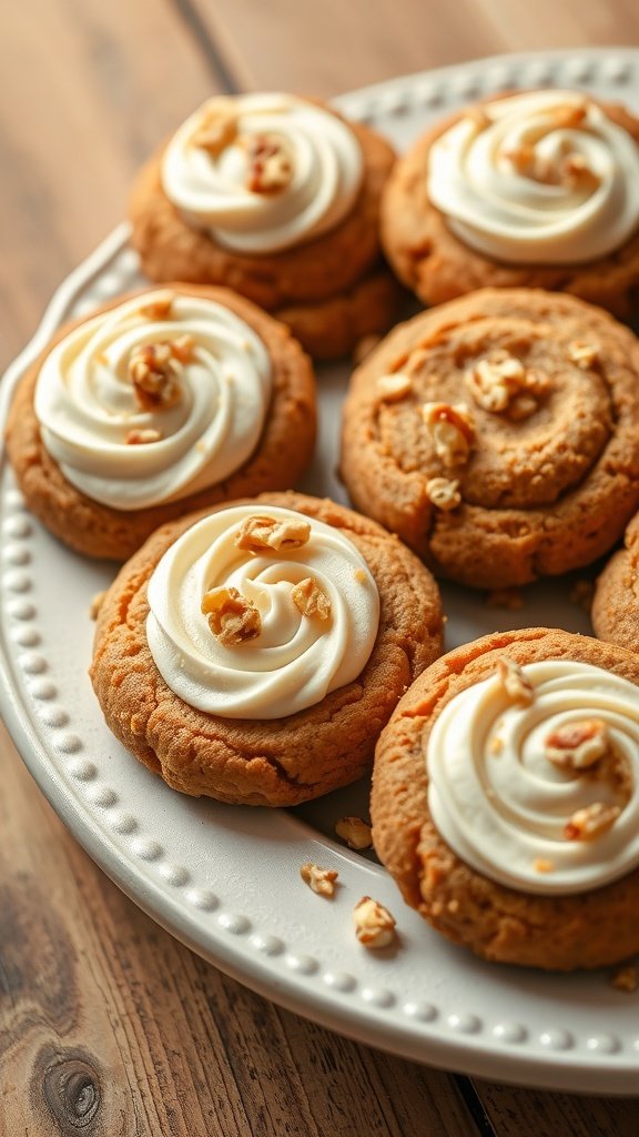 Delicious carrot cake cookies topped with cream cheese frosting.