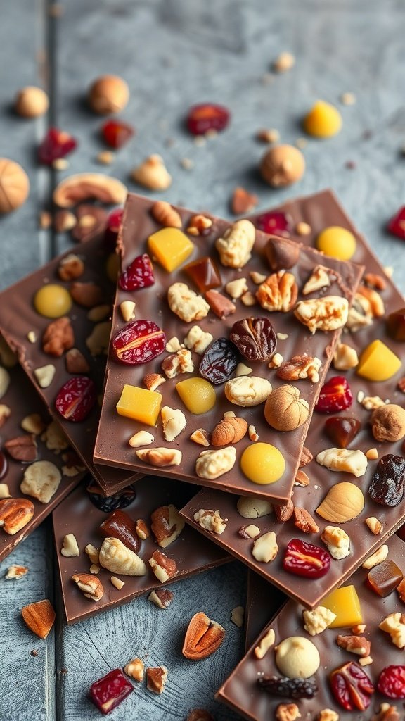 Chocolate bark with assorted nuts and dried fruits