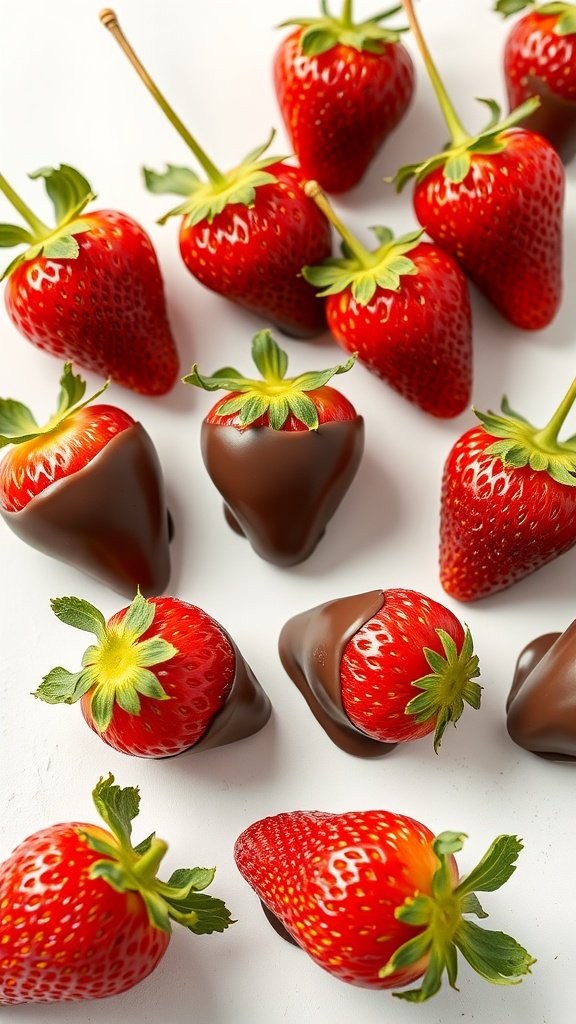 Fresh strawberries dipped in chocolate