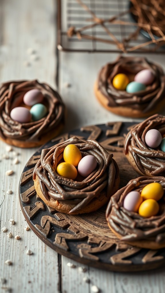 Easter Egg Nest Cookies with colorful candy eggs
