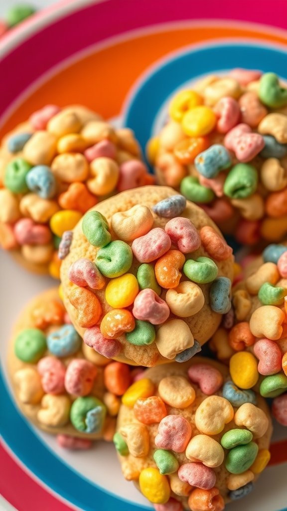 Colorful Fruity Pebbles cookies on a plate