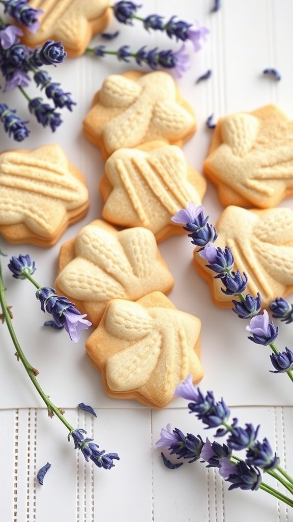 Lavender honey cookies arranged with lavender flowers
