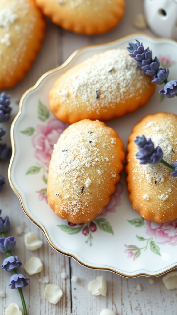Lavender Honey Madeleines on a floral plate