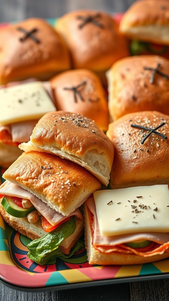 Delicious ham and cheese sliders with fresh veggies