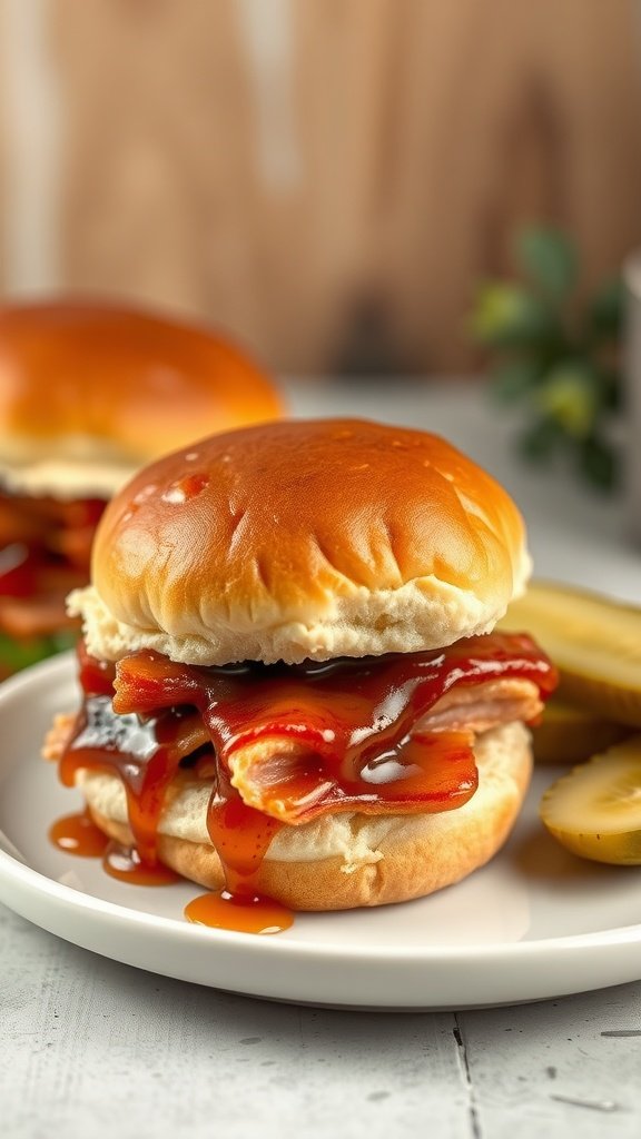Delicious maple glazed ham sliders on a plate