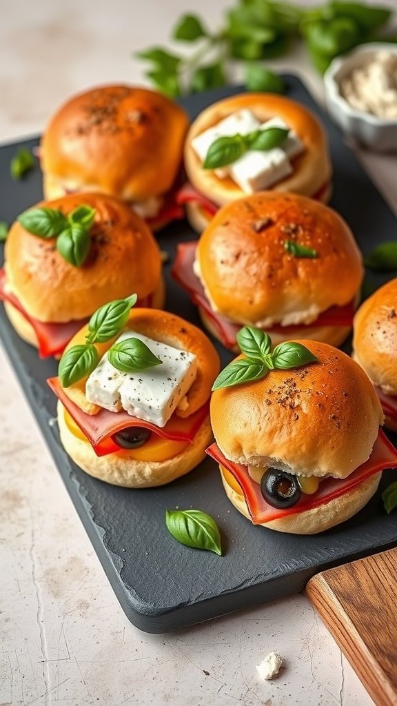 Mediterranean style ham sliders with fresh ingredients