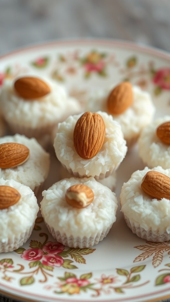 Mini Almond Joy Bites on a decorative plate