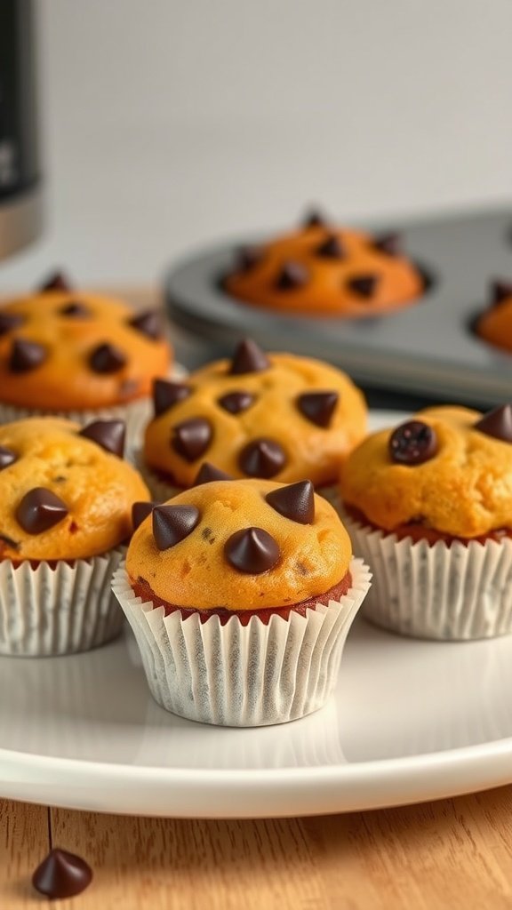 Mini chocolate chip muffins on a plate