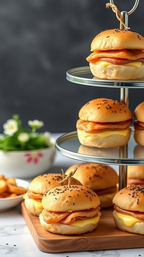 Mini ham and cheese quiches on a serving platter