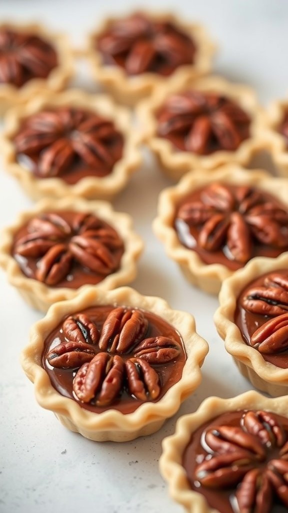Mini pecan pies arranged on a table
