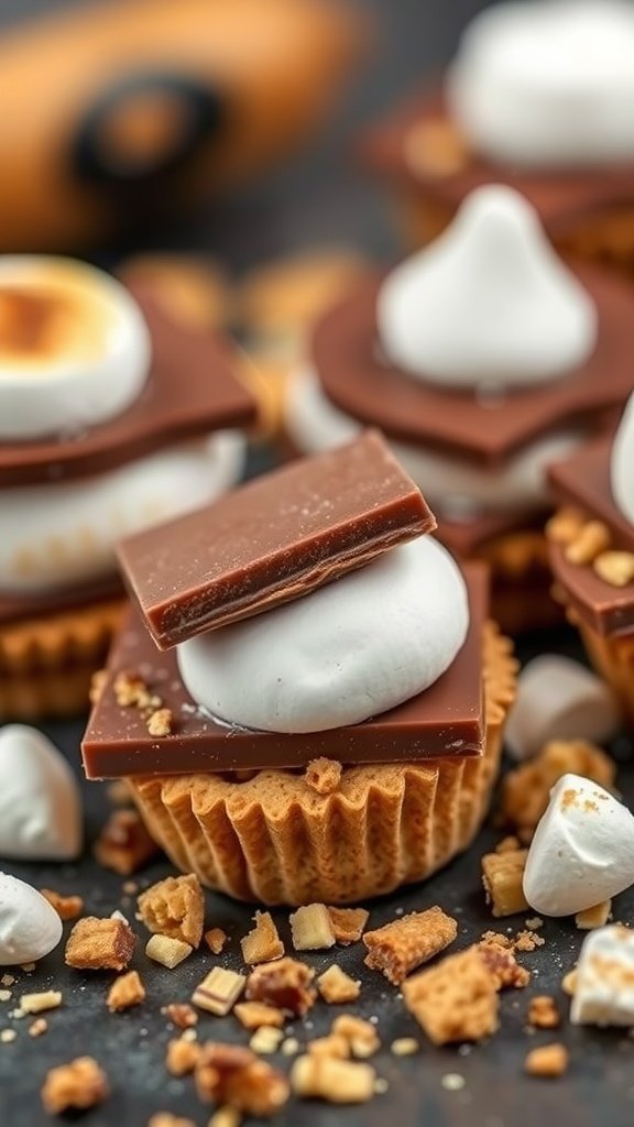 Mini S'mores Cups with chocolate and marshmallows