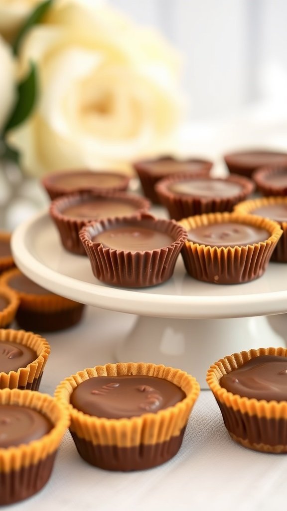 Peanut butter and chocolate cups arranged on a plate, perfect for mini desserts at weddings.