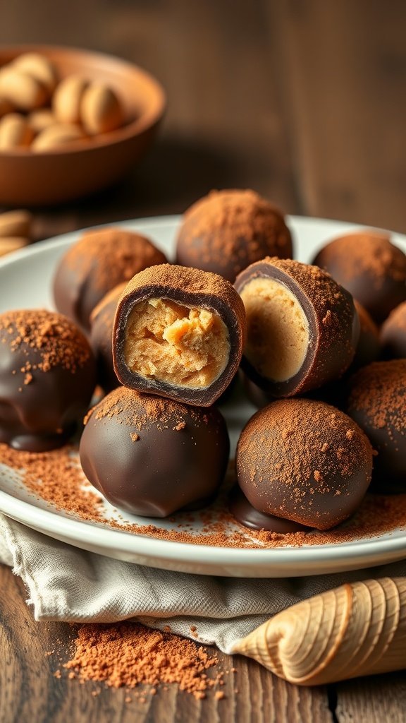 Delicious peanut butter chocolate truffles on a plate.