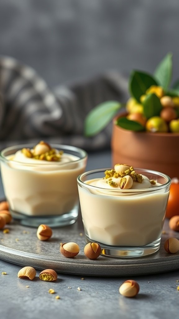 Pistachio pudding cups topped with crushed pistachios