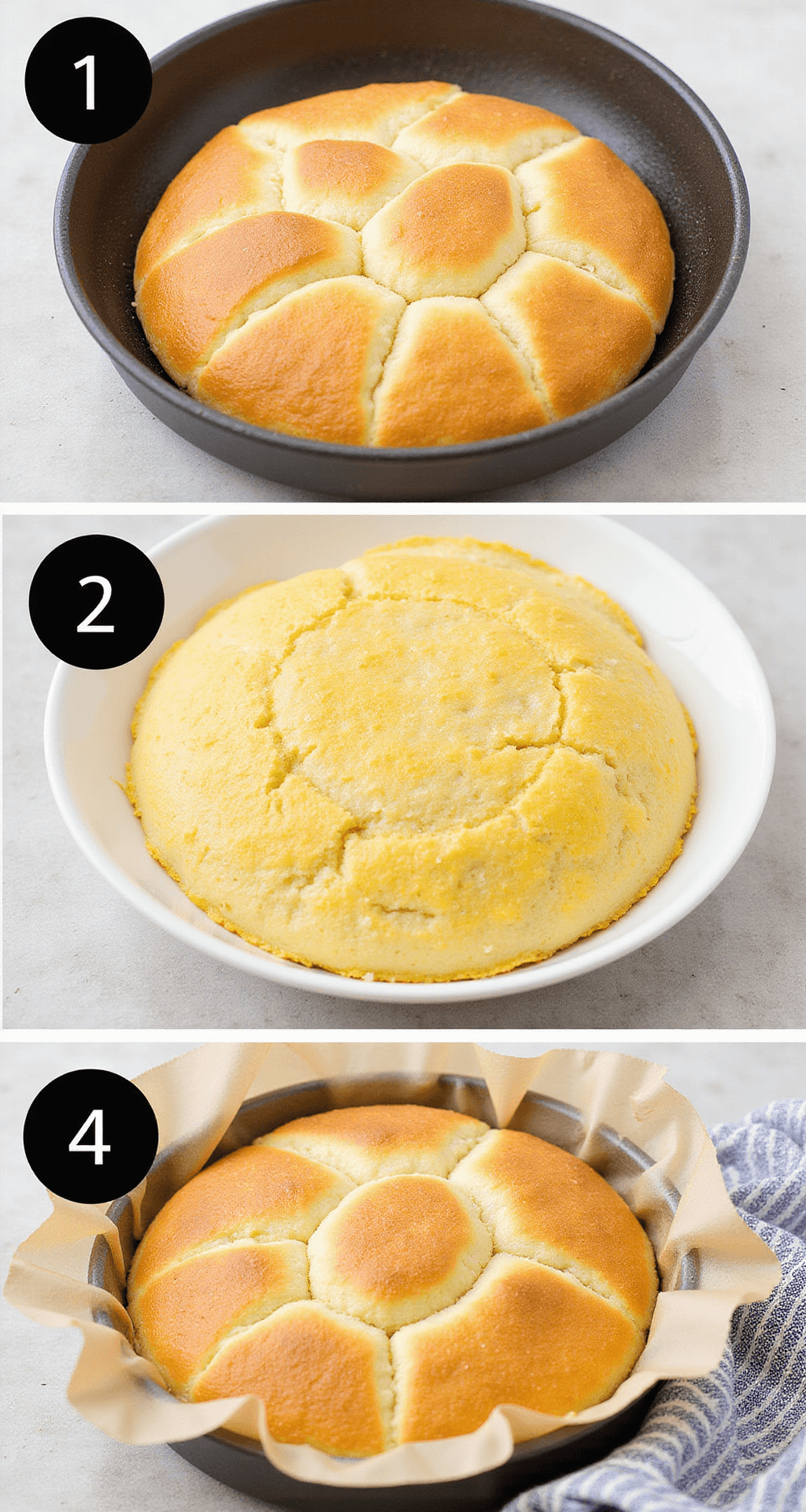 Freshly baked Korean egg bread, golden brown with a flaky crust, arranged on a wooden serving board, garnished with sesame seeds and green onions.