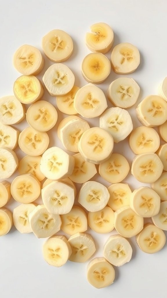 Collage of banana slices on a white background