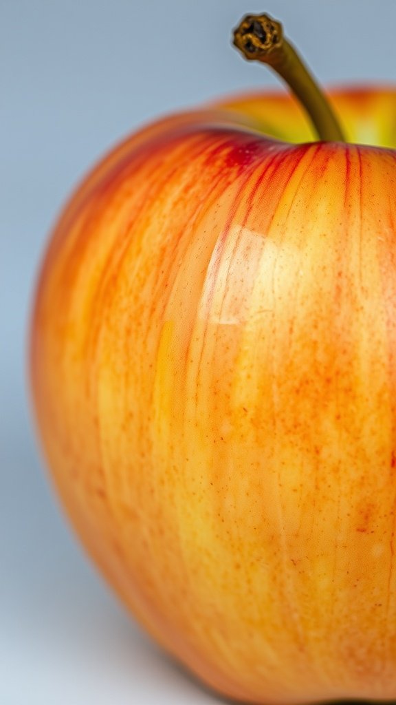 Close-up of an apple showing its vibrant skin texture