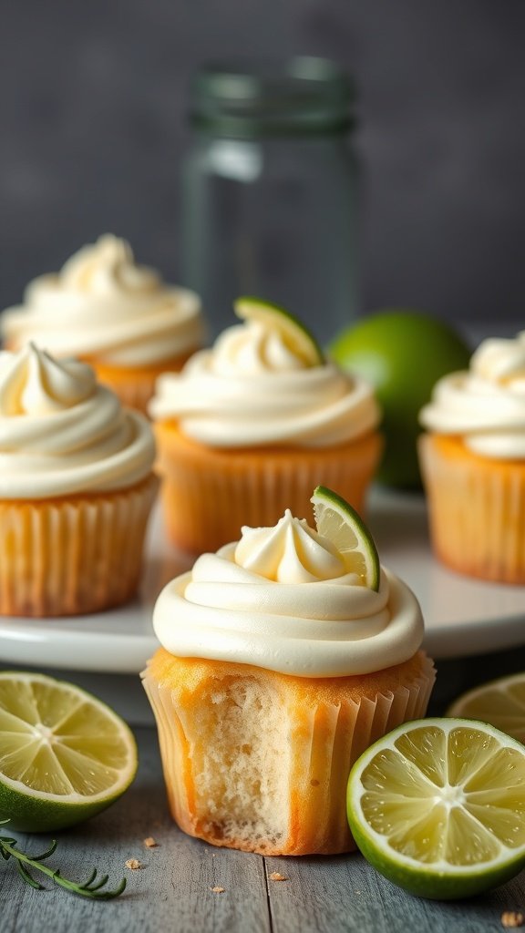 Delicious Key Lime Pie Gender Reveal Cupcakes with lime slices on top