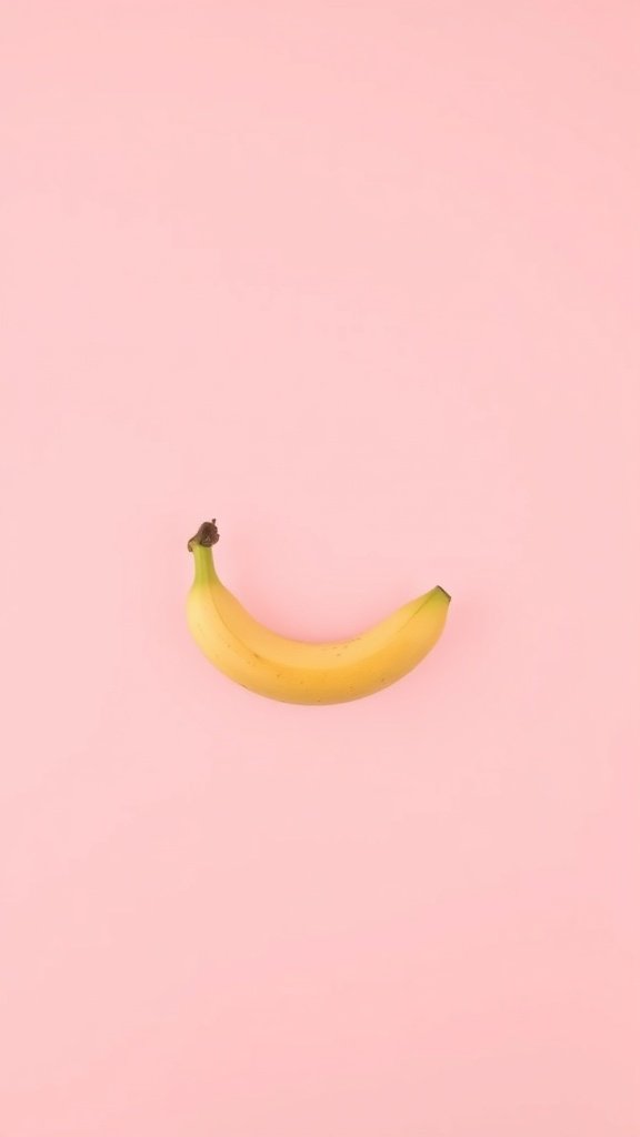 A single banana on a soft pink background
