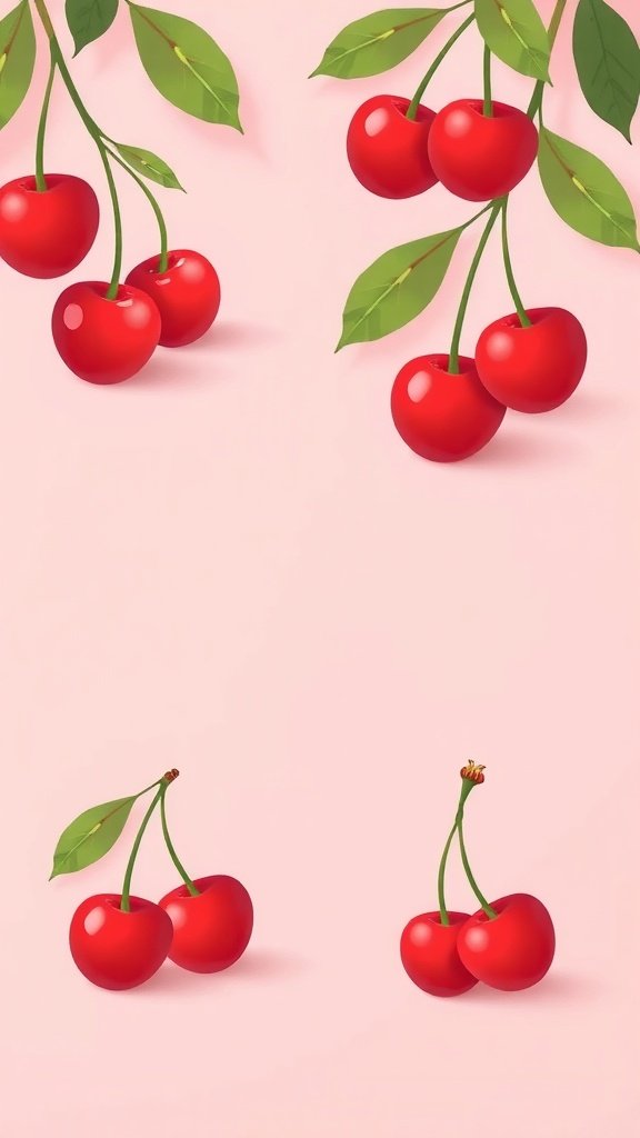 Minimalist cherry fruit design on a pink background