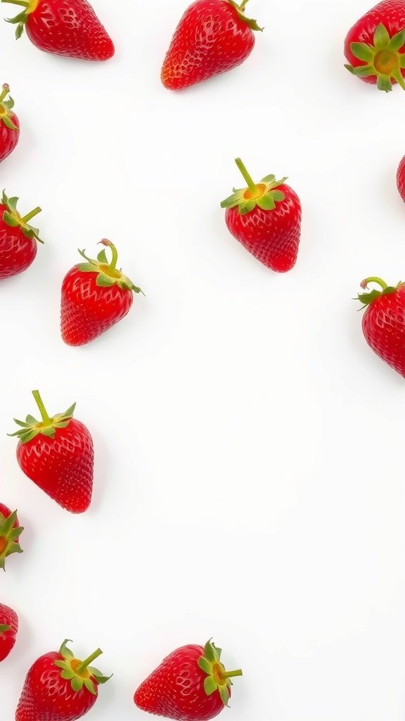 Minimalist strawberry wallpaper with strawberries on a white background