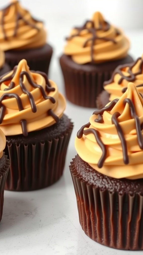 Peanut Butter Cup Gender Reveal Cupcakes with chocolate drizzle