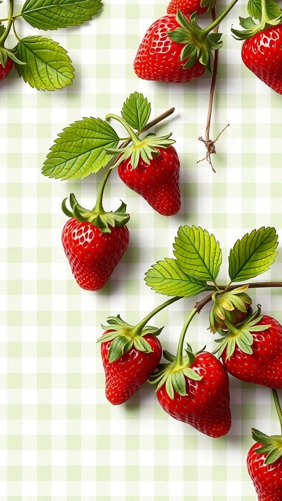 Strawberries on a green gingham background