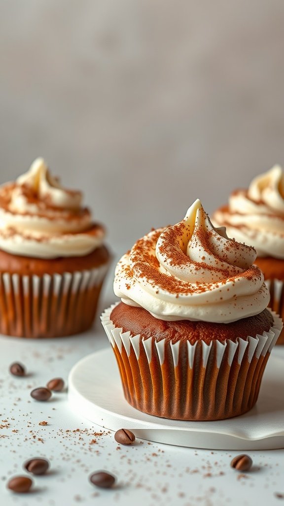 Tiramisu cupcakes with mascarpone frosting and cocoa powder on top