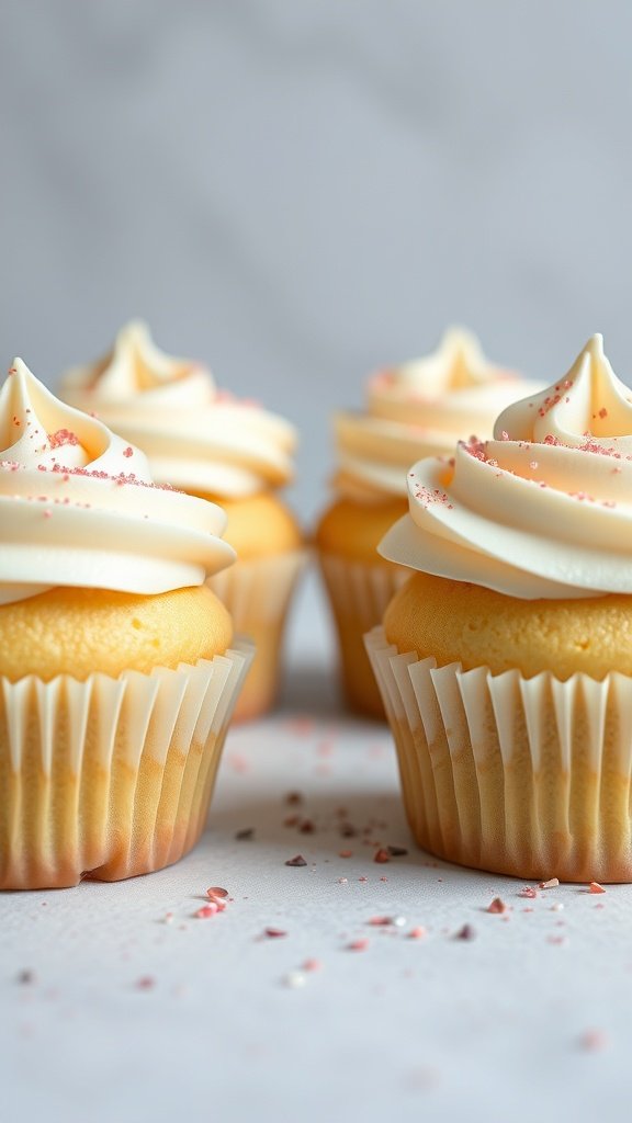 Vanilla bean gender reveal cupcakes with frosting and sprinkles